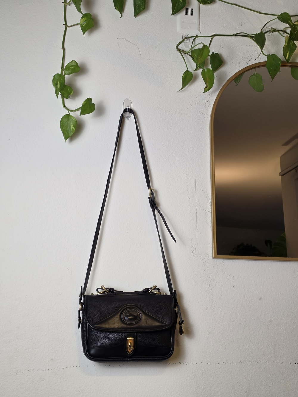 Dooney & Bourke Black Pebbled Leather Shoulder Bag Brass Hardware